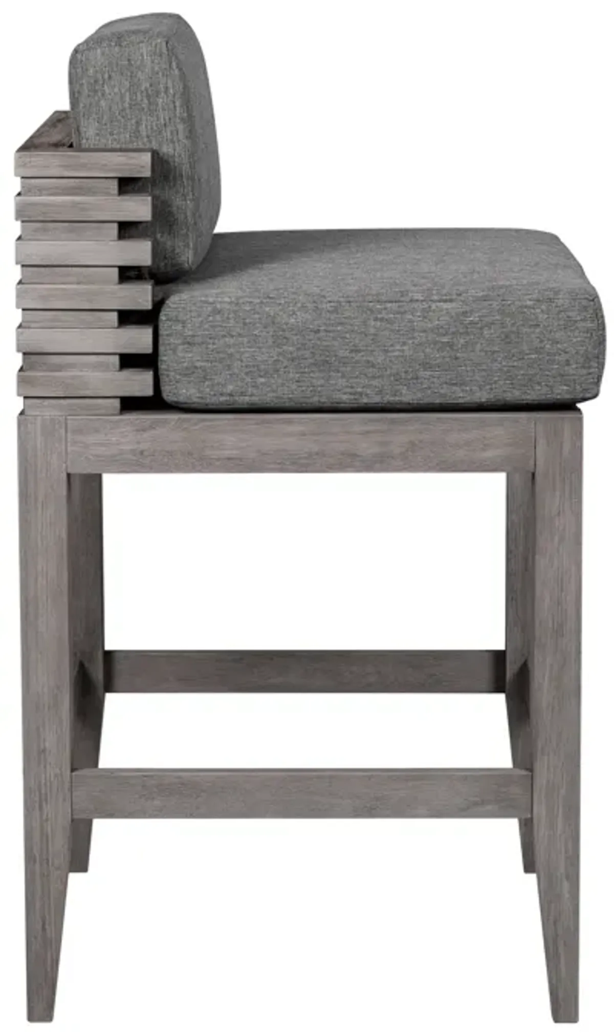 Vivid Outdoor Patio Bar Stool in Gray Eucalyptus Wood with Gray Olefin Cushions