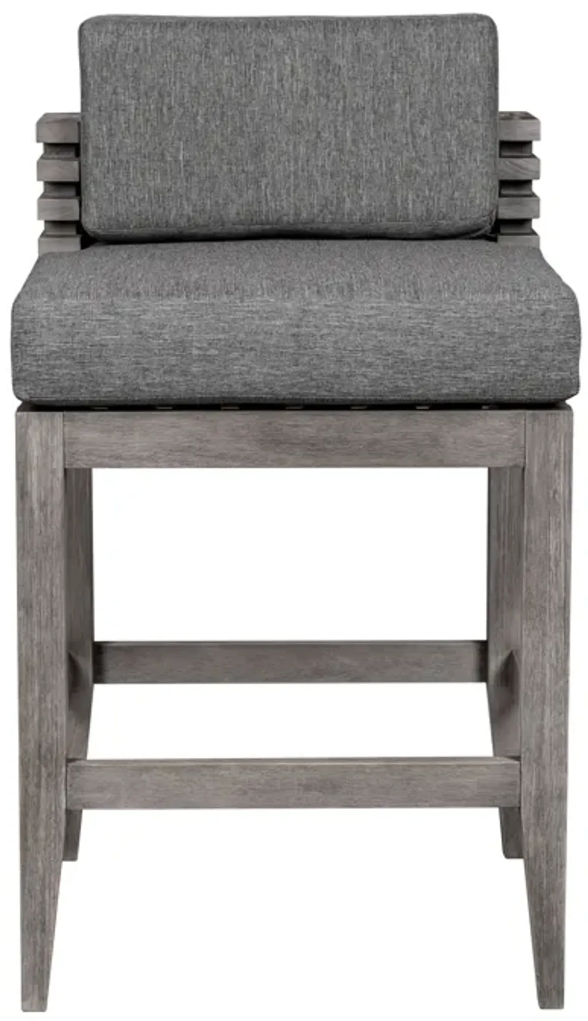 Vivid Outdoor Patio Bar Stool in Gray Eucalyptus Wood with Gray Olefin Cushions