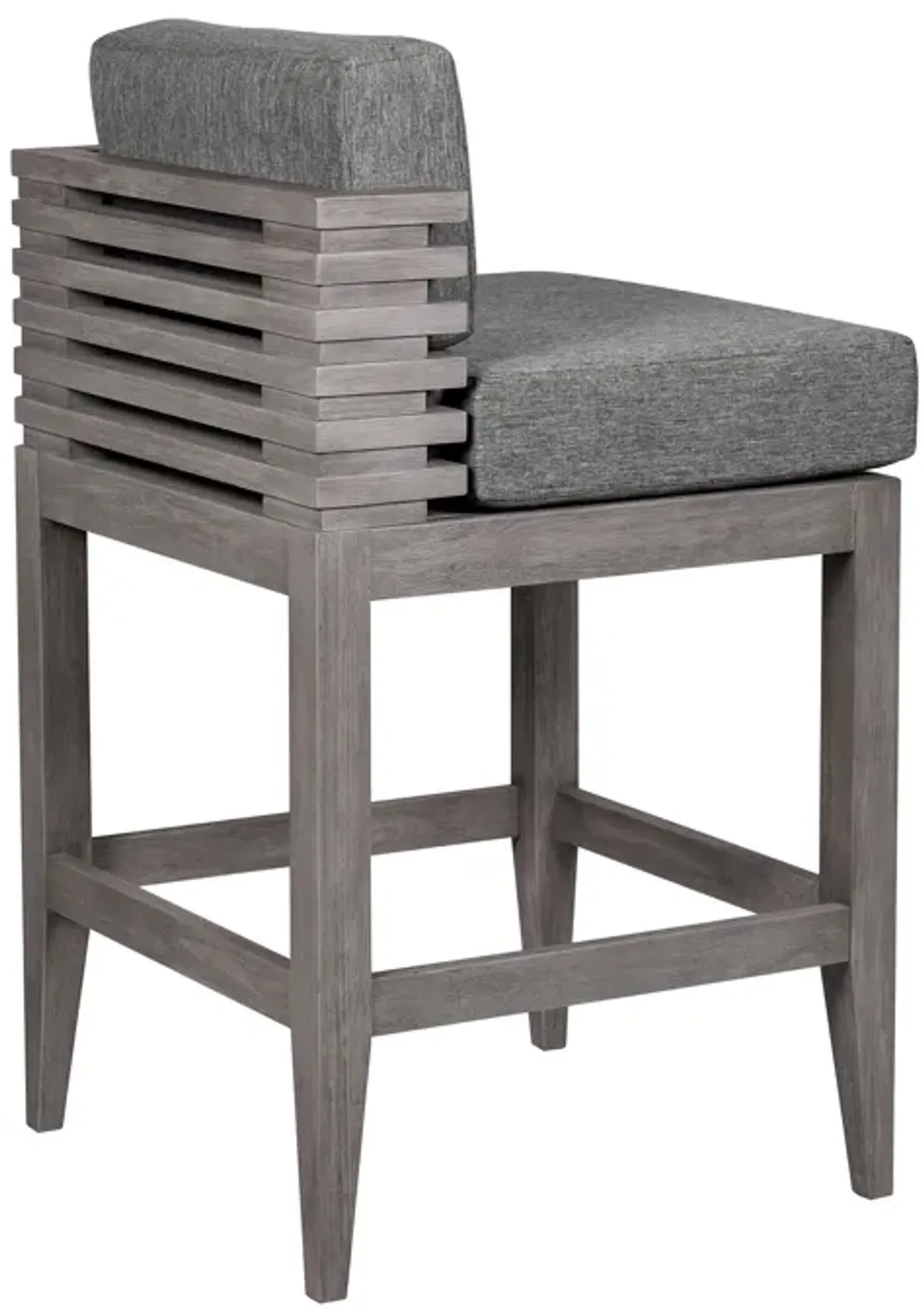 Vivid Outdoor Patio Bar Stool in Gray Eucalyptus Wood with Gray Olefin Cushions