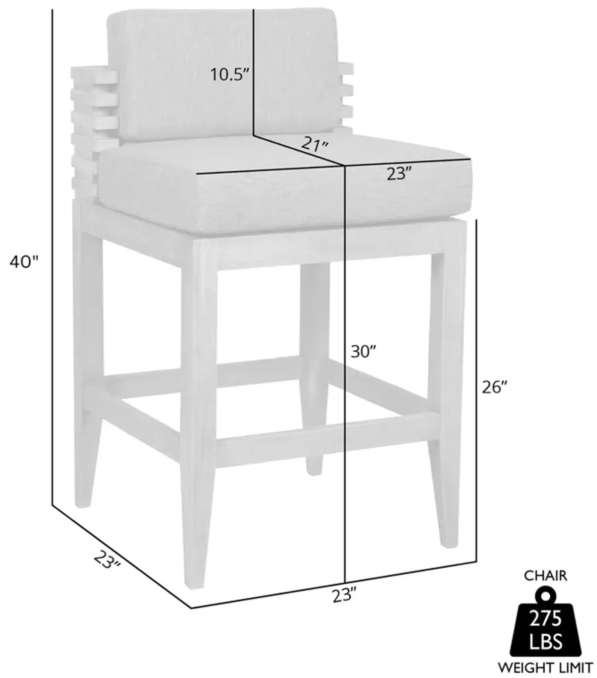 Vivid Outdoor Patio Bar Stool in Gray Eucalyptus Wood with Gray Olefin Cushions