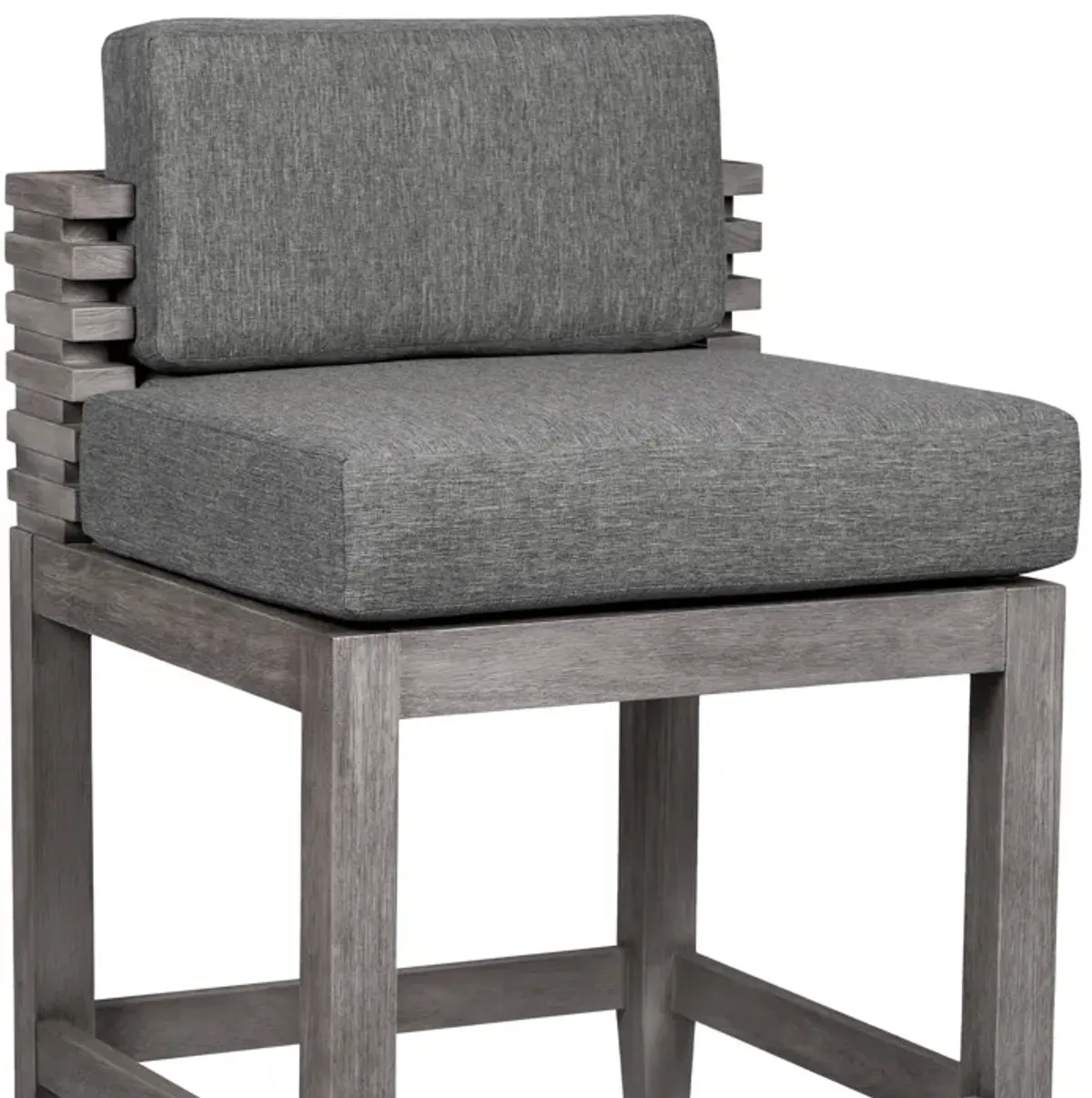 Vivid Outdoor Patio Bar Stool in Gray Eucalyptus Wood with Gray Olefin Cushions