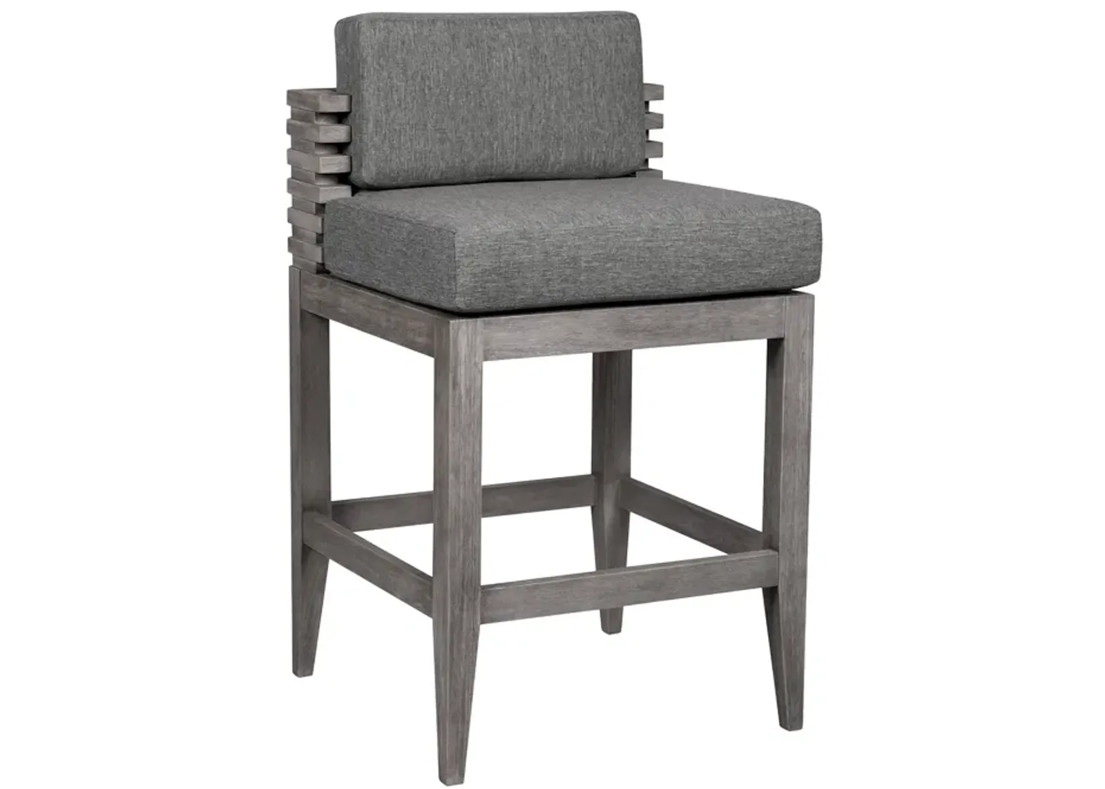 Vivid Outdoor Patio Bar Stool in Gray Eucalyptus Wood with Gray Olefin Cushions