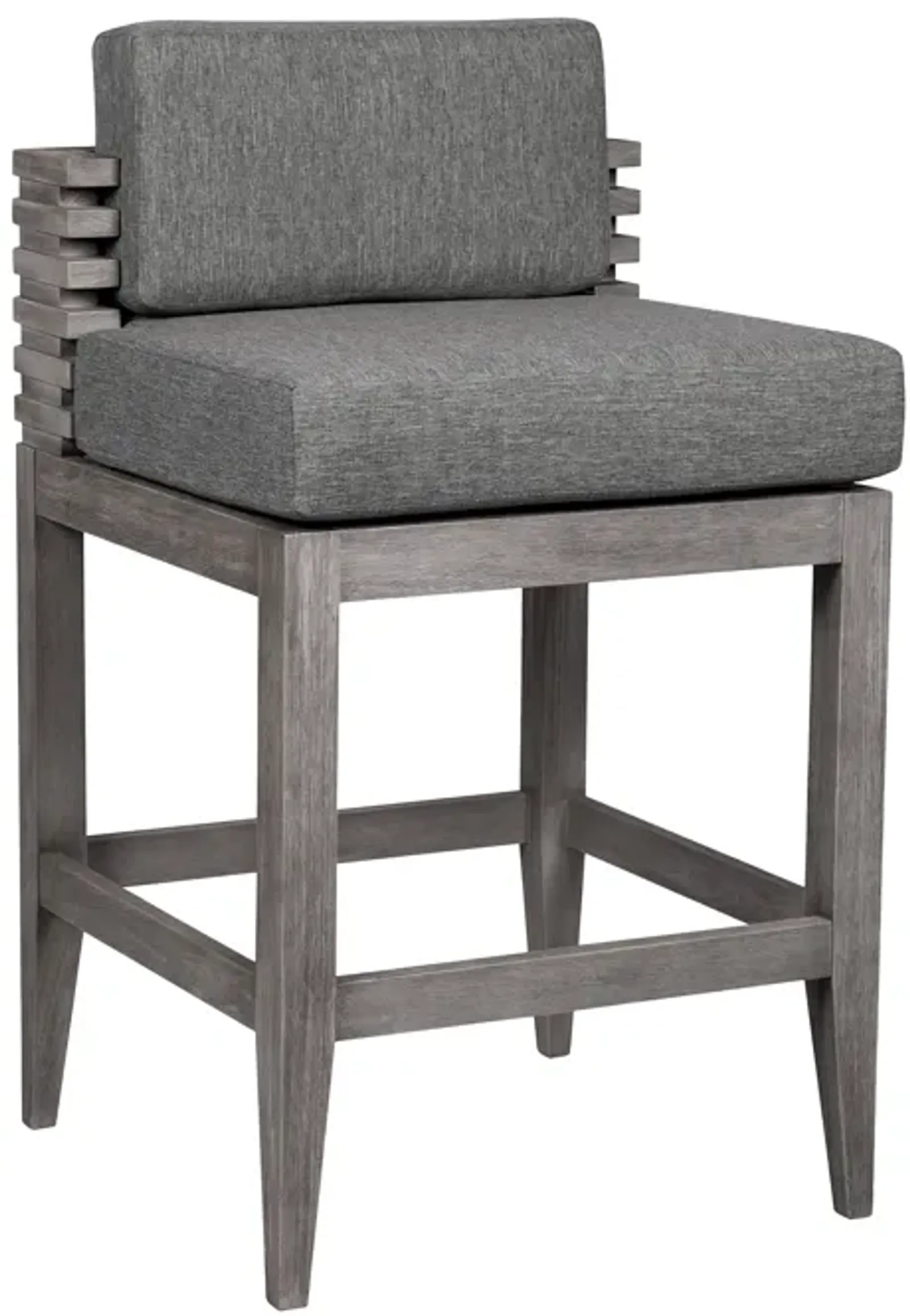 Vivid Outdoor Patio Bar Stool in Gray Eucalyptus Wood with Gray Olefin Cushions