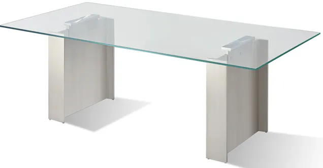 Omnia 84 inch Rectangular Dining Table Ultra Clear Glass and brushed Stainless Steel