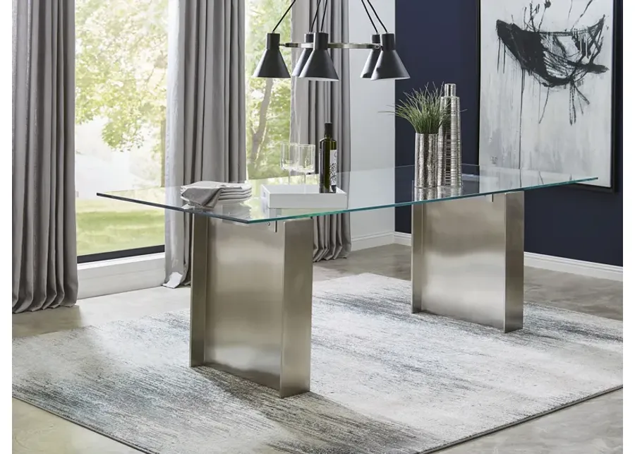 Omnia 84 inch Rectangular Dining Table Ultra Clear Glass and brushed Stainless Steel