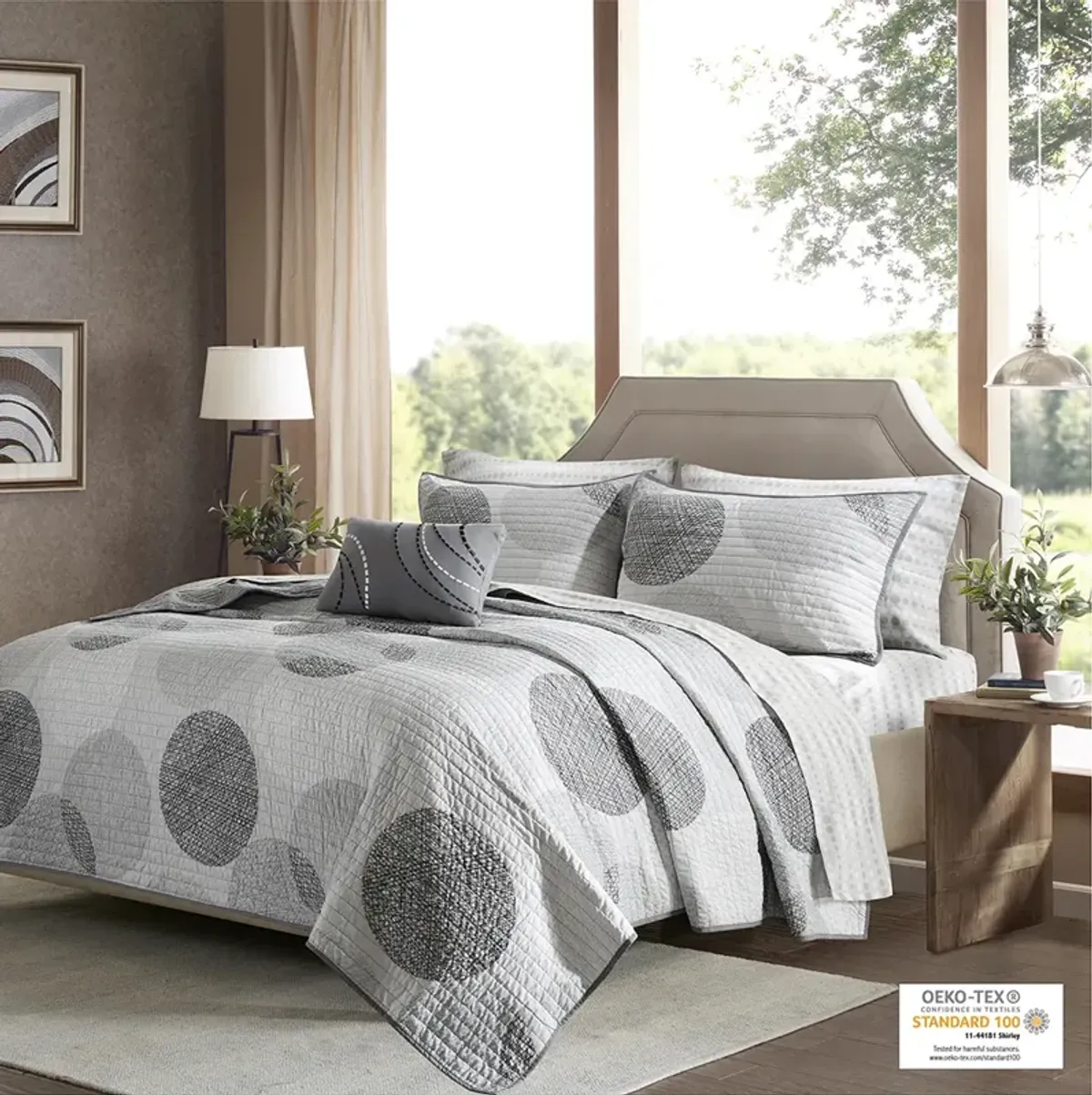 Madison Park Essentials Knowles Grey 8 Piece Quilt Set with Cotton Bed Sheets