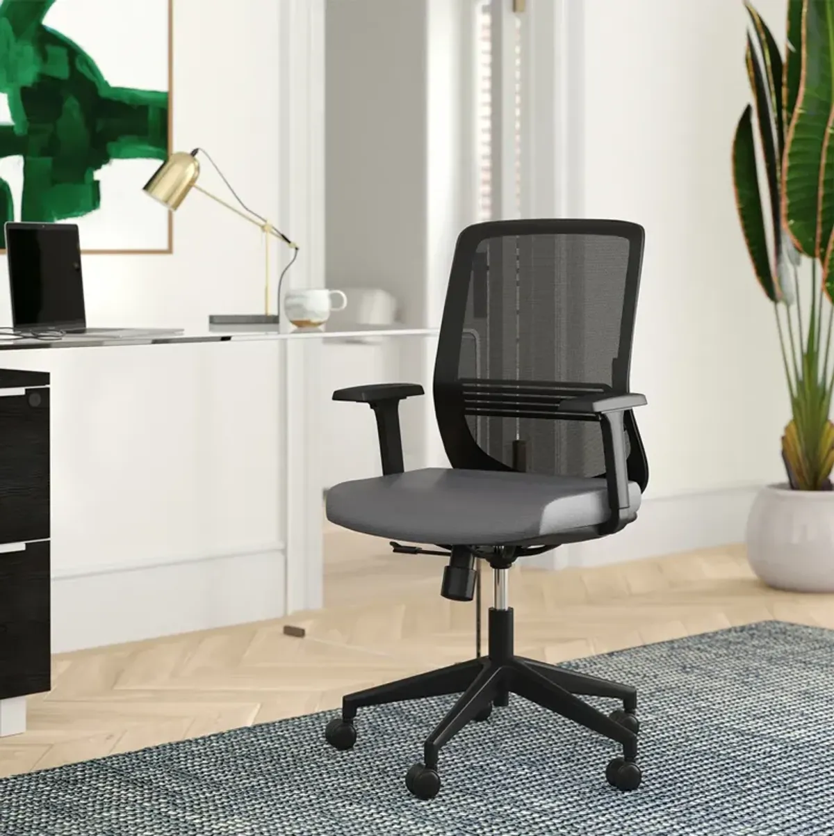 Spiro Office Chair with Adjustable Arms in Black with Black Base