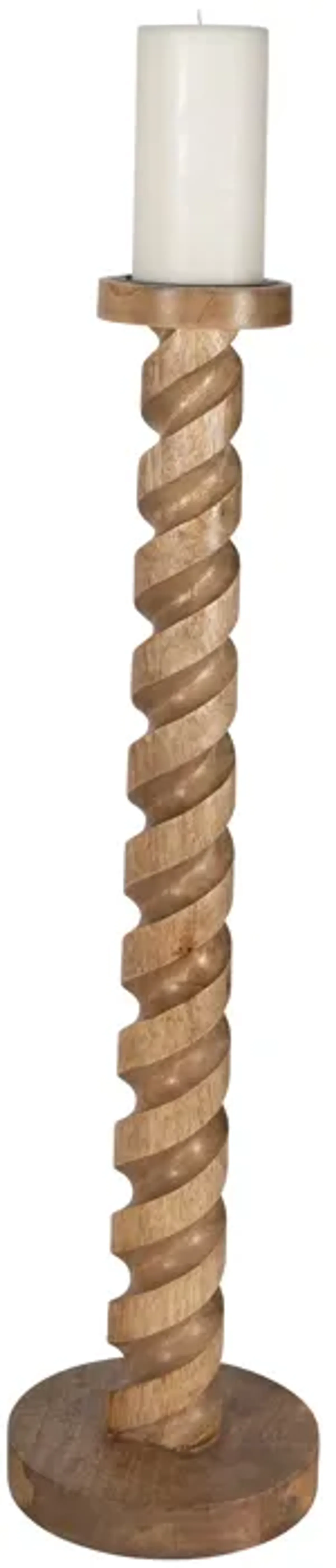 Wood, 30" Spiral Floor Pillar Candleholder, Natura