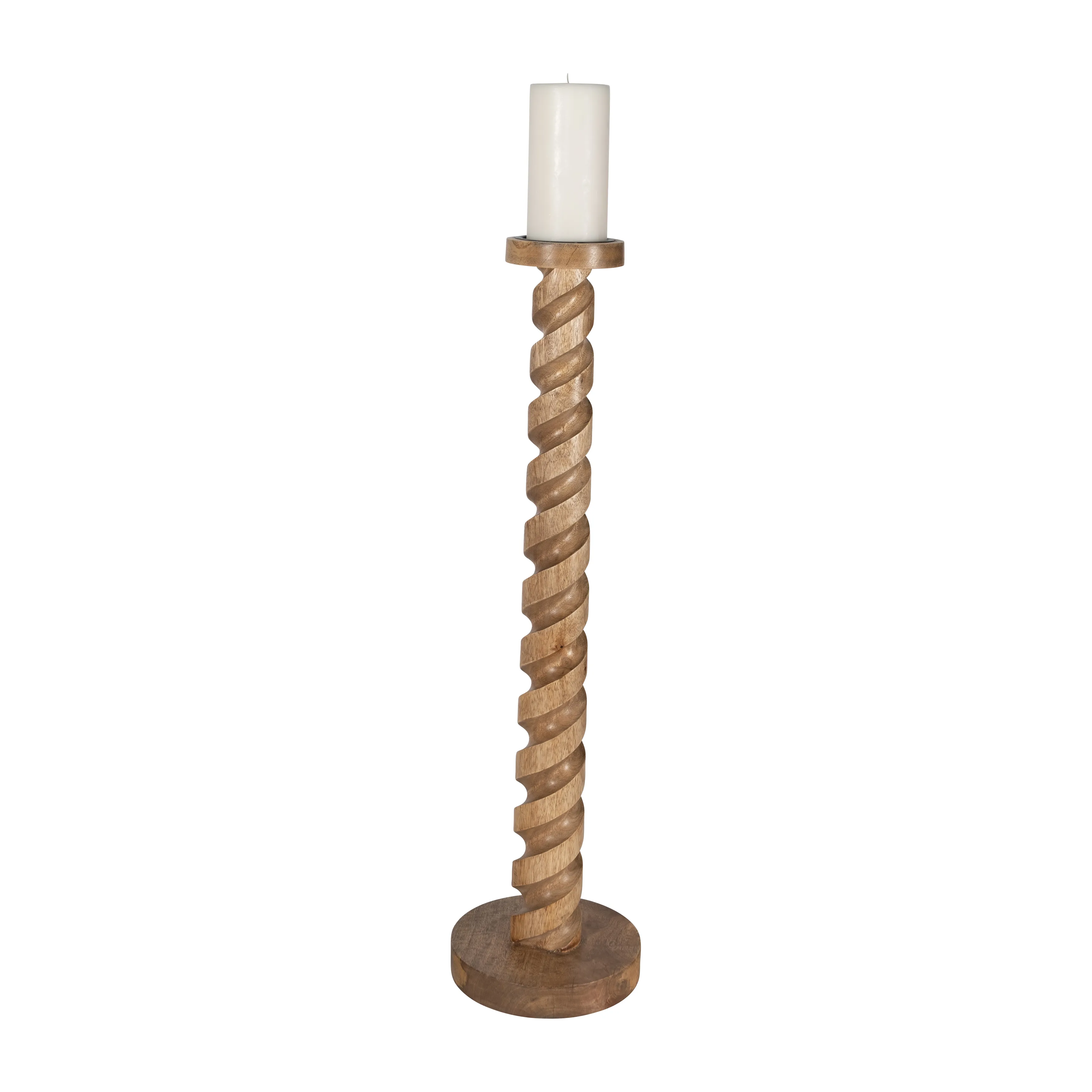 Wood, 30" Spiral Floor Pillar Candleholder, Natura