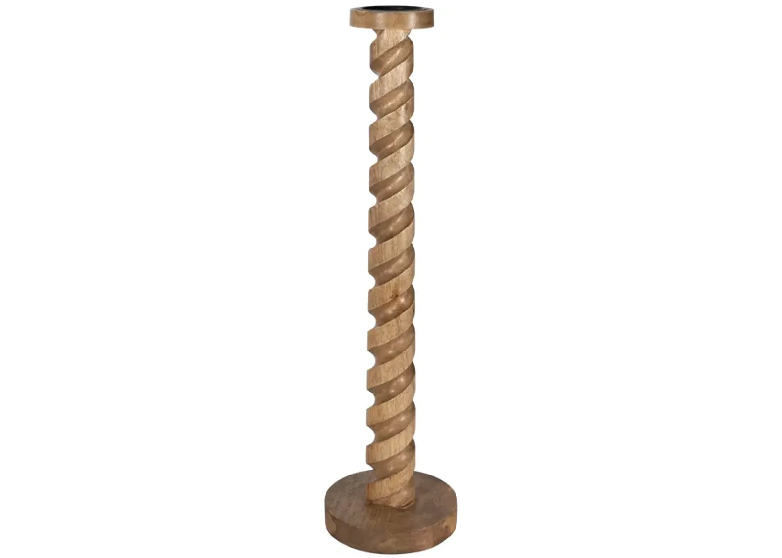 Wood, 30" Spiral Floor Pillar Candleholder, Natura