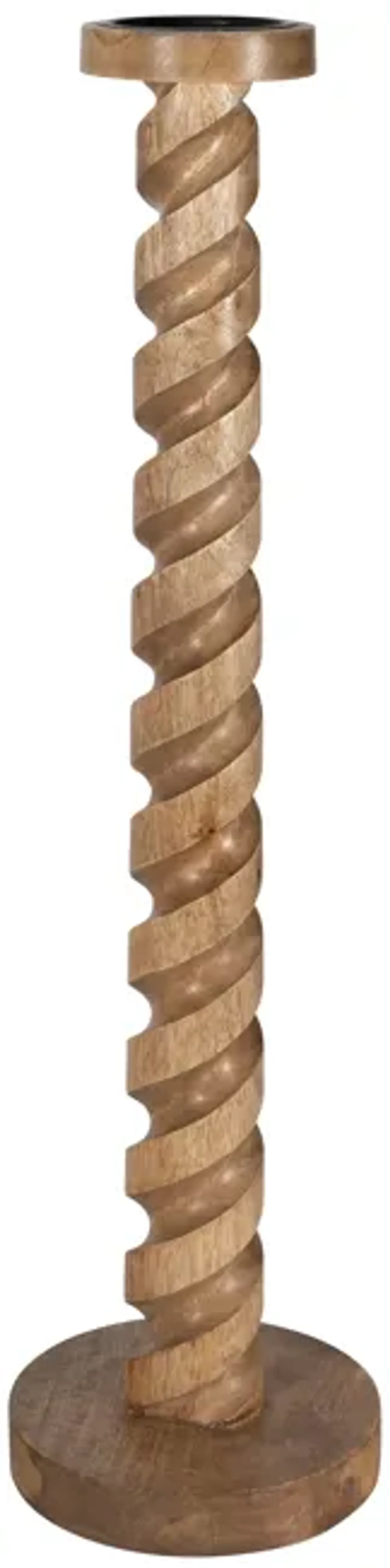 Wood, 30" Spiral Floor Pillar Candleholder, Natura