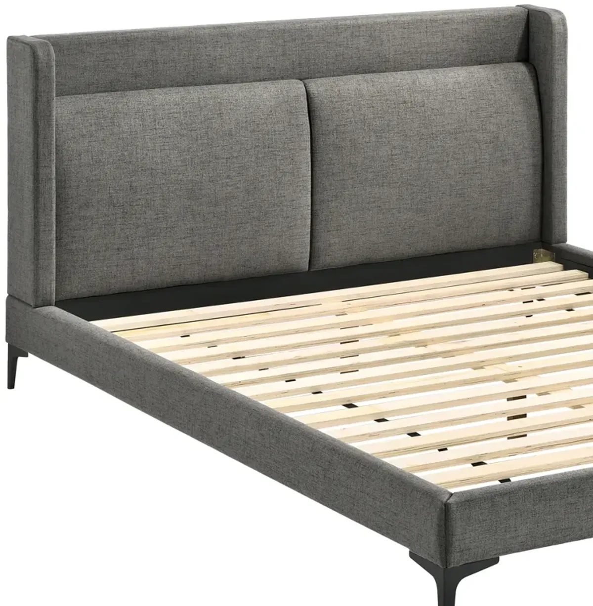 Legend Gray Fabric Queen Platform Bed with Black Metal Legs