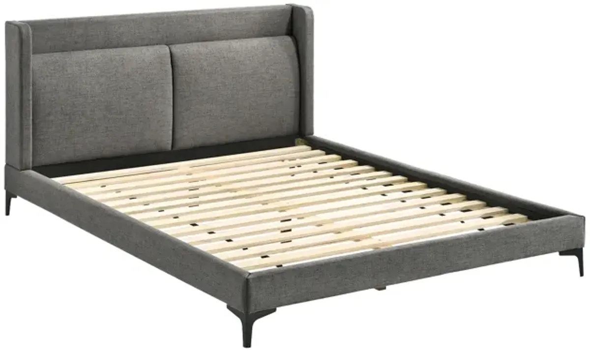 Legend Gray Fabric Queen Platform Bed with Black Metal Legs