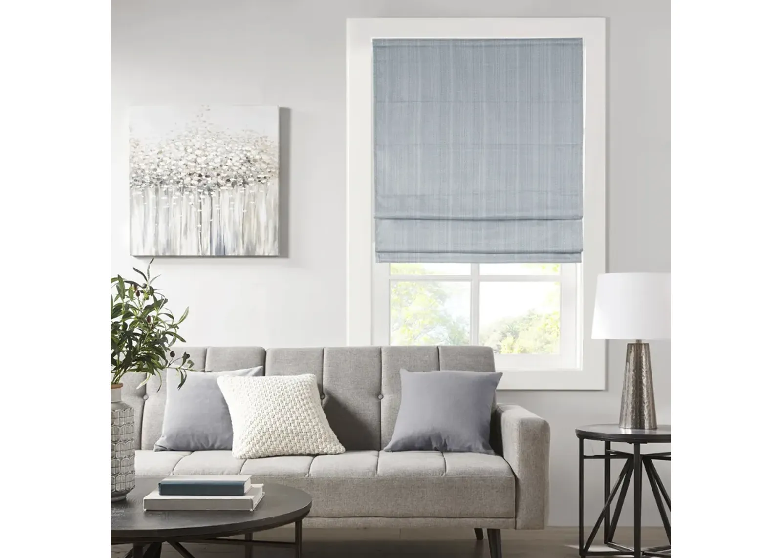 Madison Park Galen Blue Basketweave Room Darkening Cordless Roman Shade