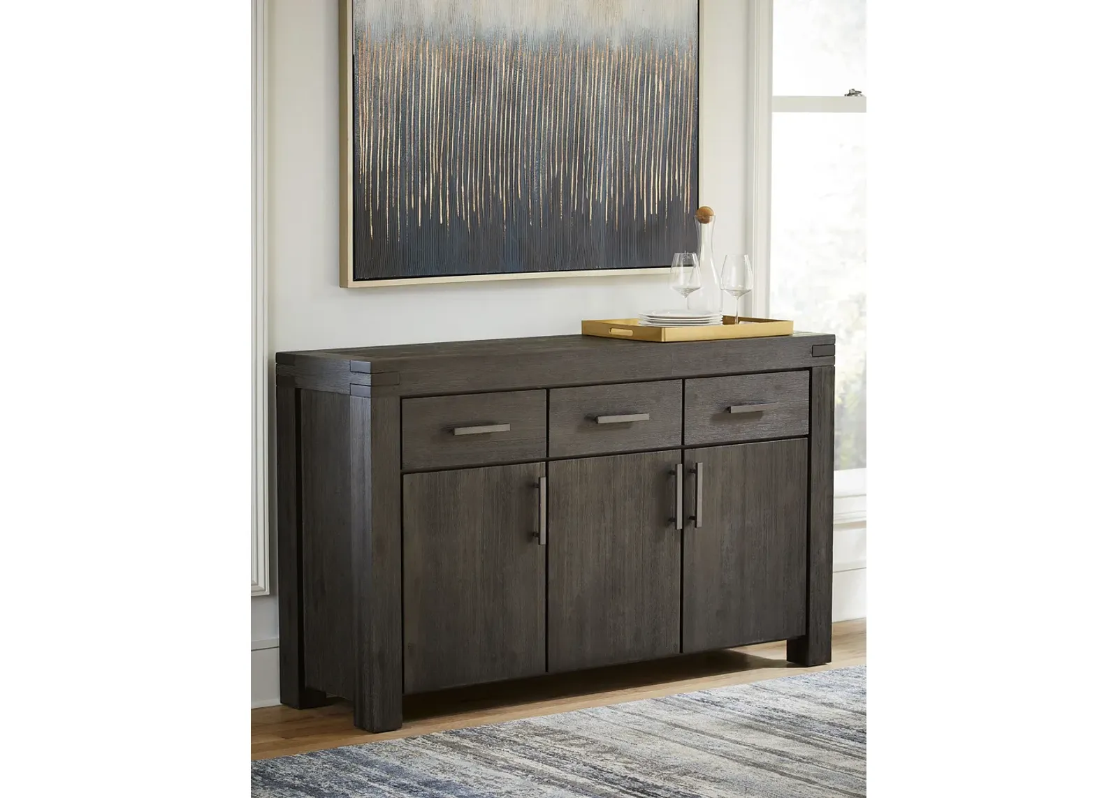 Meadow Solid Wood Three Drawer Three Door Sideboard in Graphite