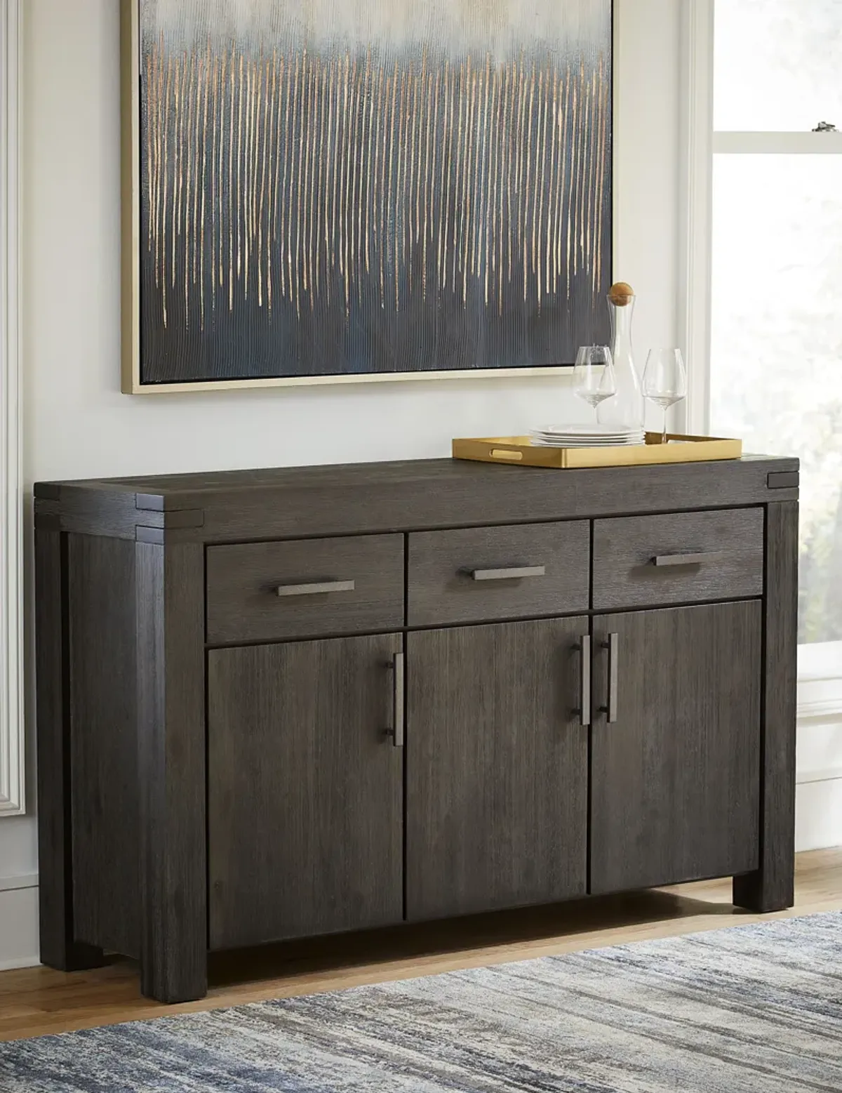 Meadow Solid Wood Three Drawer Three Door Sideboard in Graphite