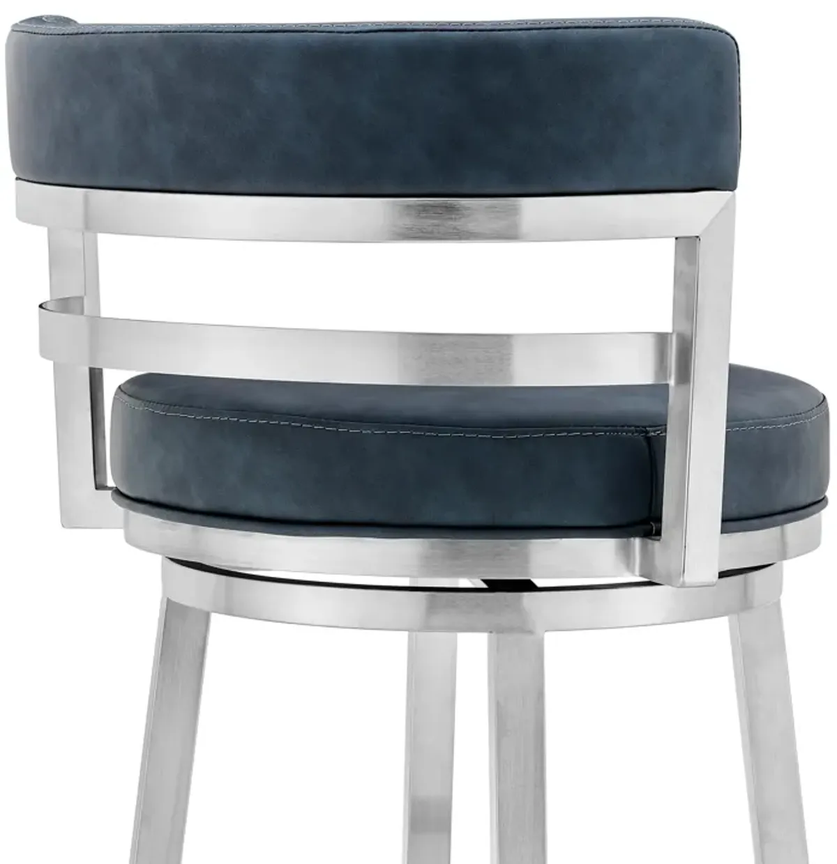 Madrid 26" Counter Height Swivel Blue Faux Leather and Brushed Stainless Steel Bar Stool