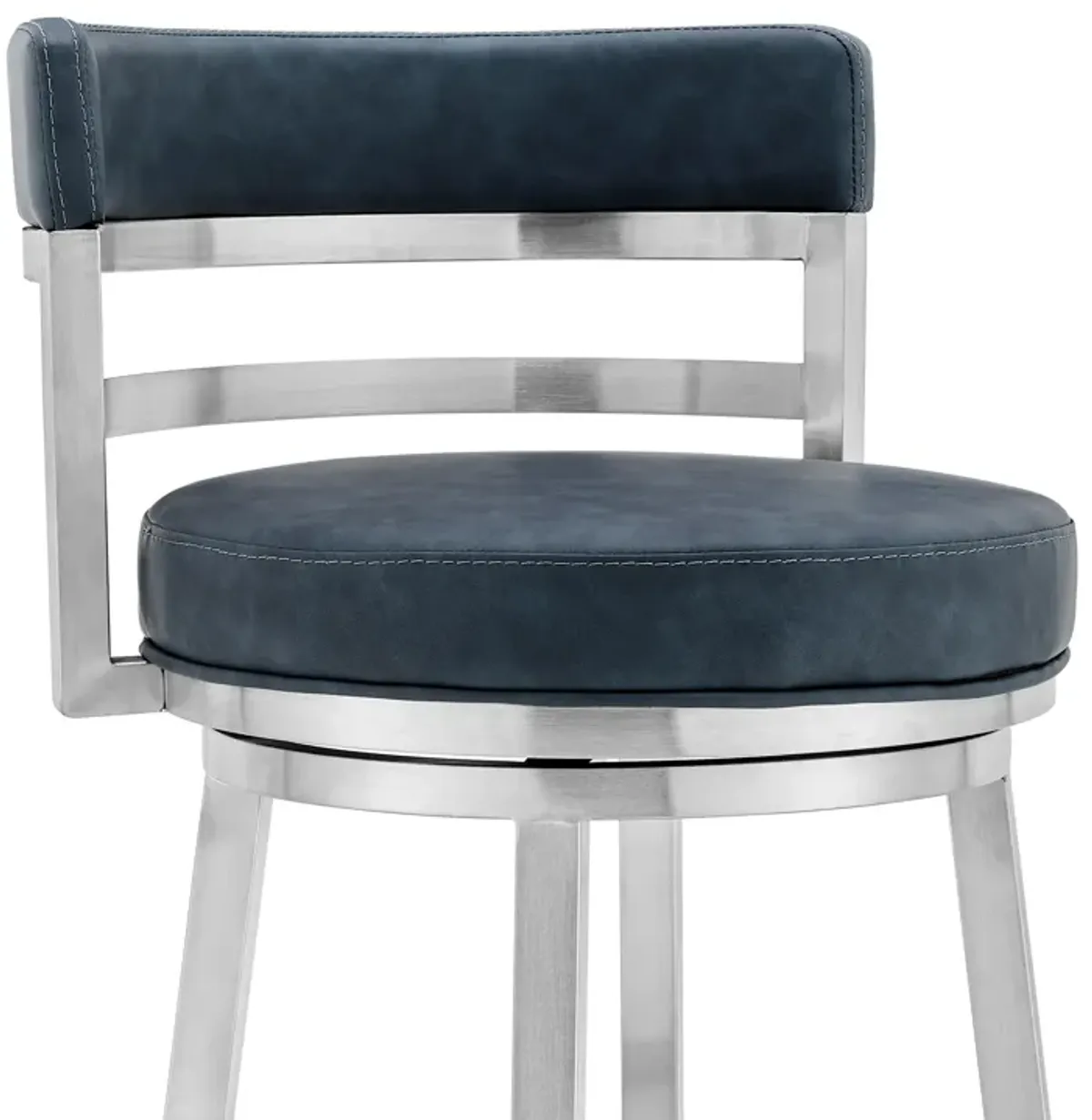 Madrid 26" Counter Height Swivel Blue Faux Leather and Brushed Stainless Steel Bar Stool