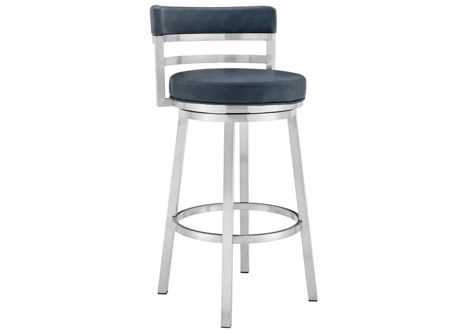 Madrid 26" Counter Height Swivel Blue Faux Leather and Brushed Stainless Steel Bar Stool