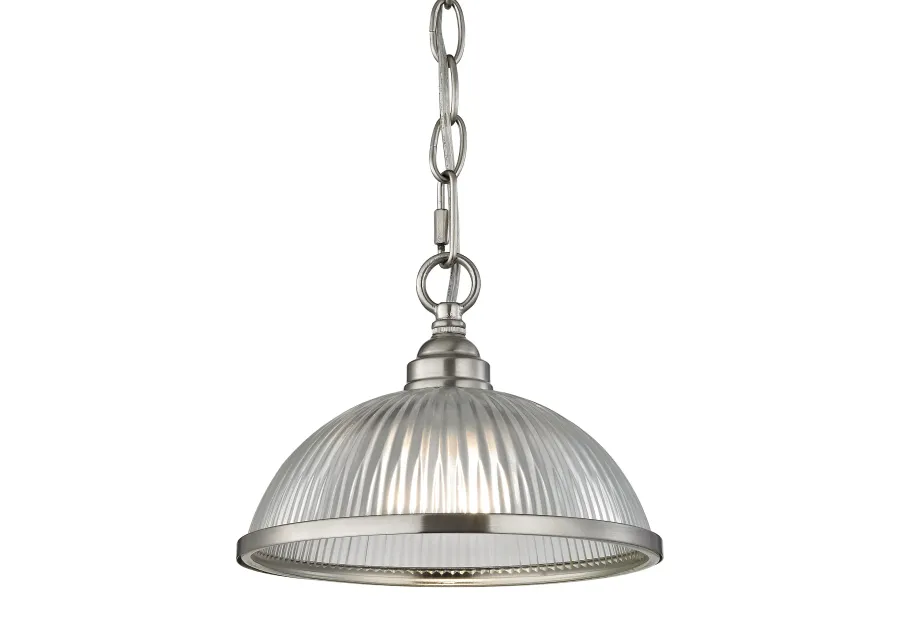 Liberty Park 1-Light Flush Mount in Brushed Nickel with Prismatic Clear Glass