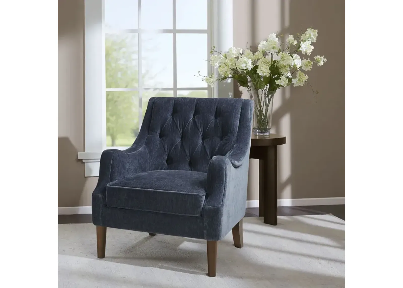 Madison Park Qwen Navy Button Tufted Accent Chair