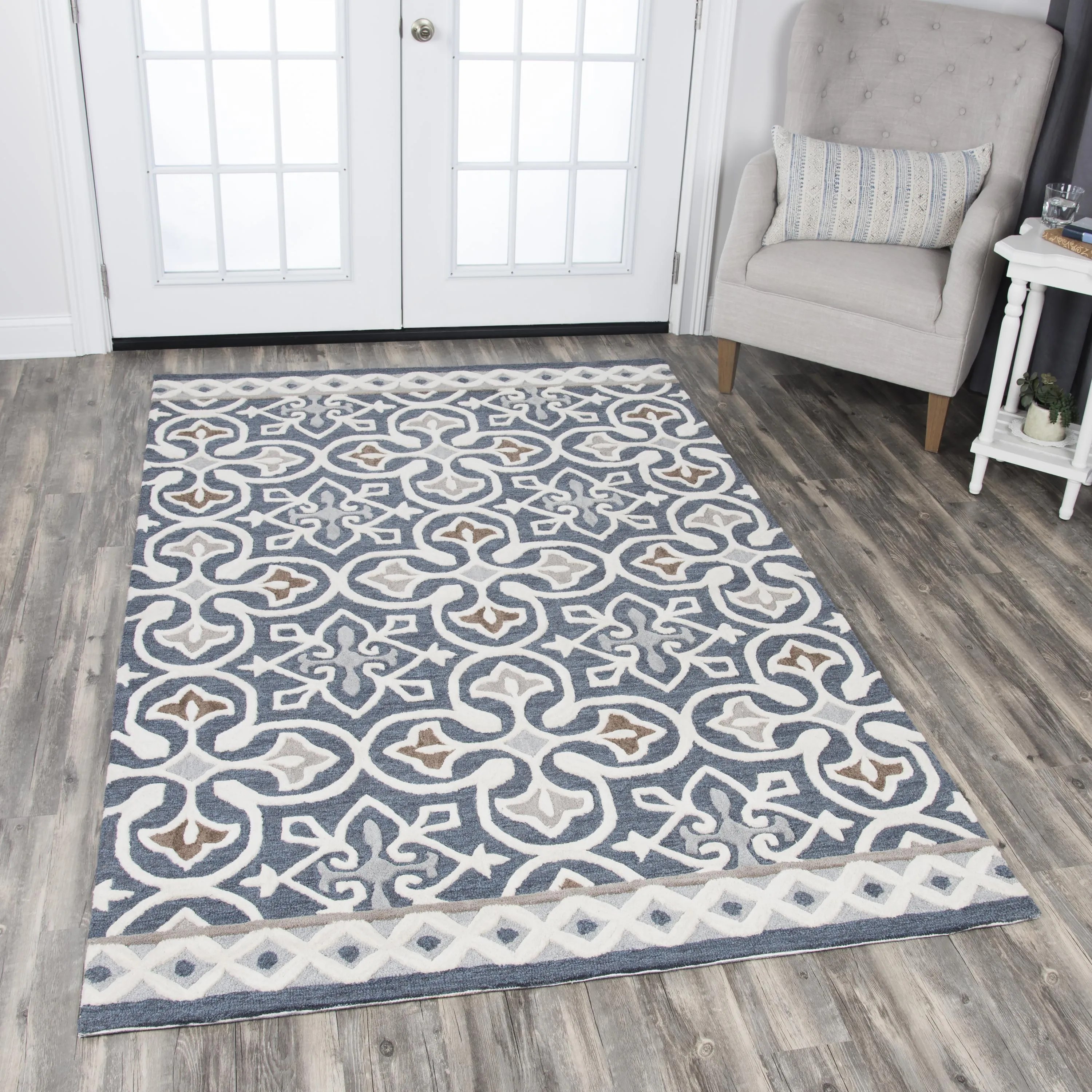 Opulent Gray/Natural Medallion Wool 10' x 13' Rectangle Rug