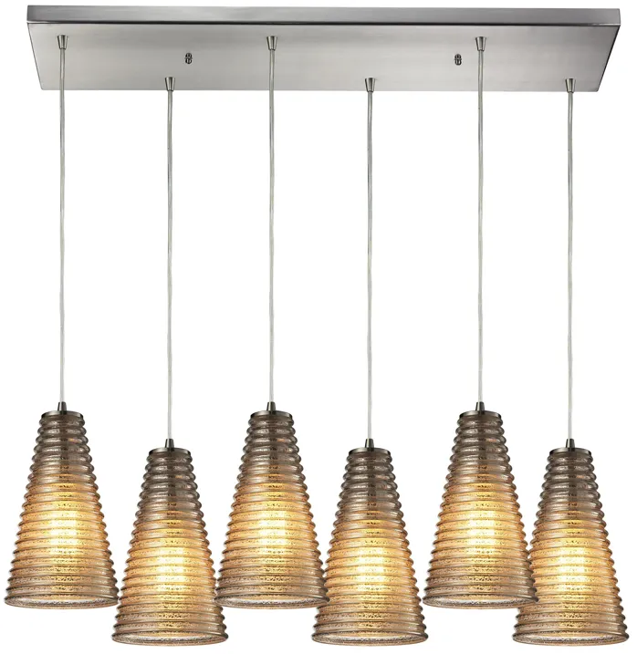 Ribbed Glass 9" Wide 6-Light Mini Pendant - Satin Nickel