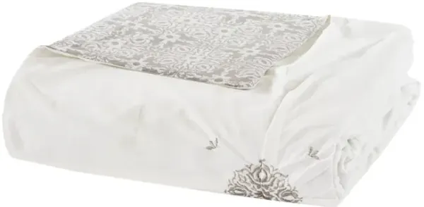 Madison Park Malia Ivory 4 Piece Embroidered Cotton Reversible Duvet Cover Set