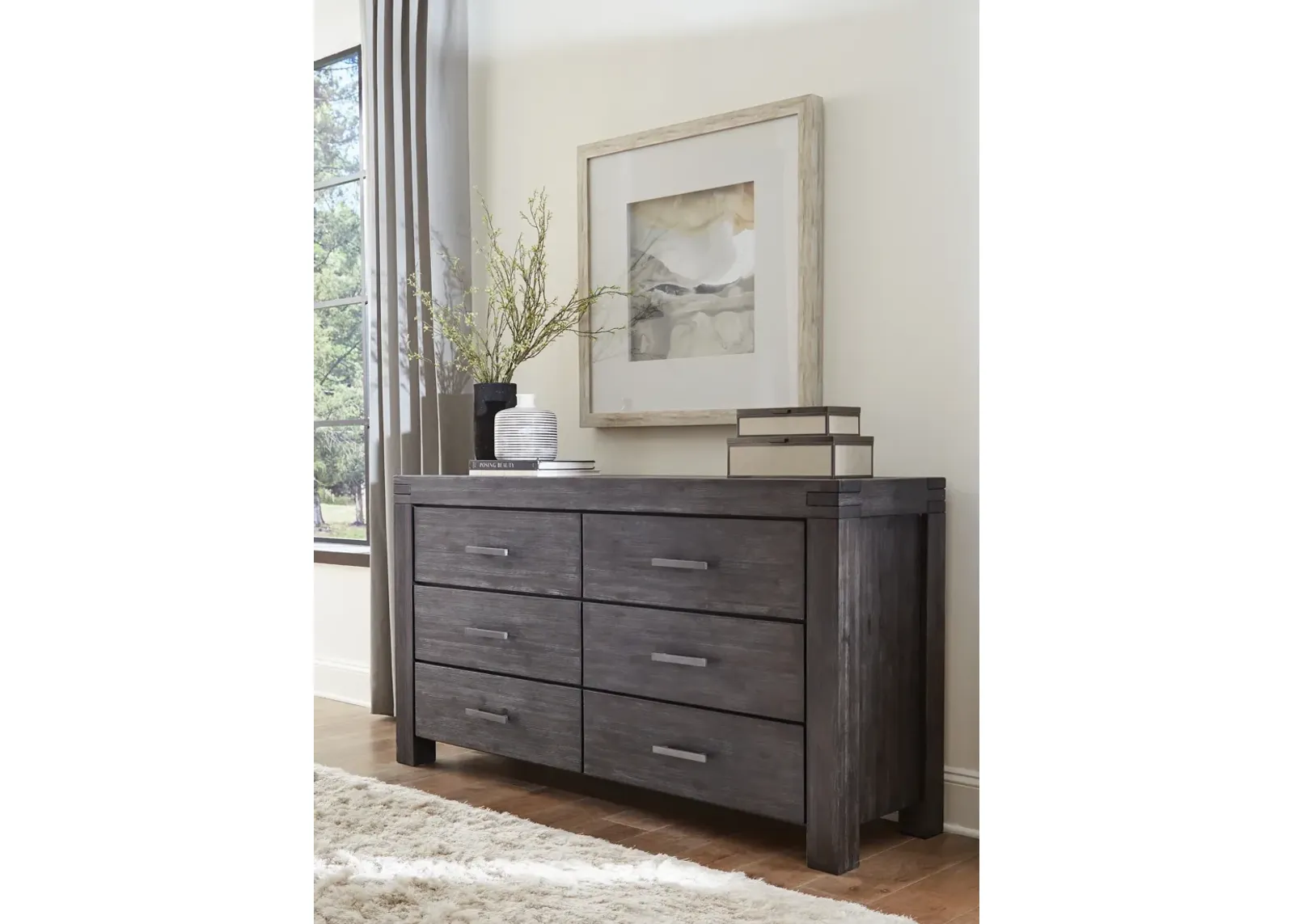 Meadow Six Drawer Solid Wood Dresser in Graphite (2024)