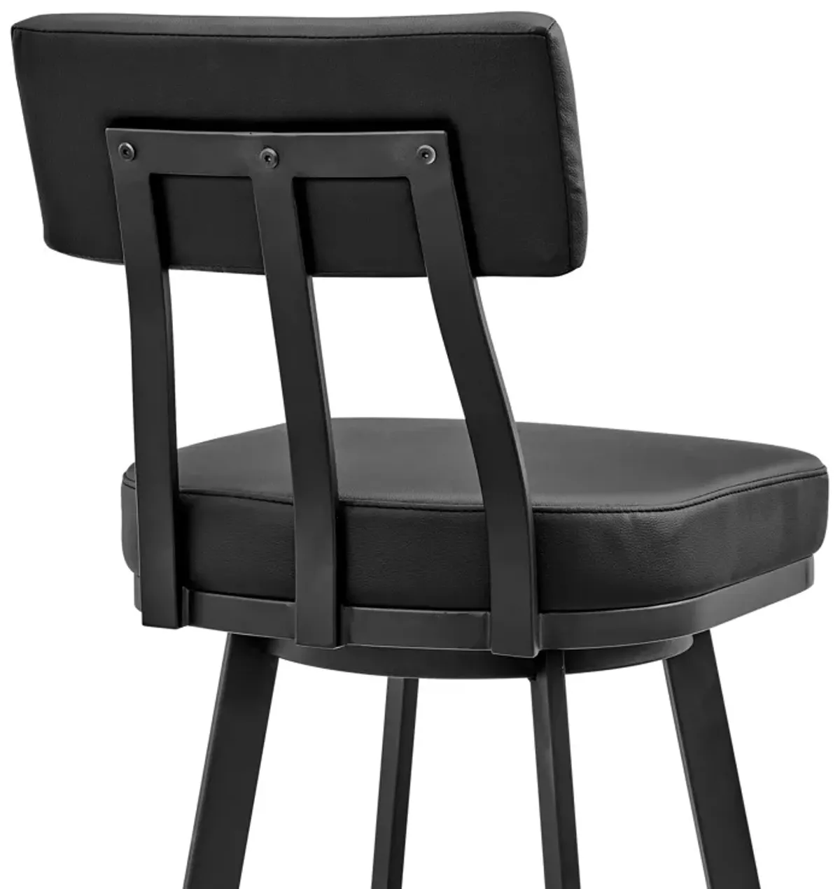 Jinab Swivel Counter Stool in Black Metal with Black Faux Leather