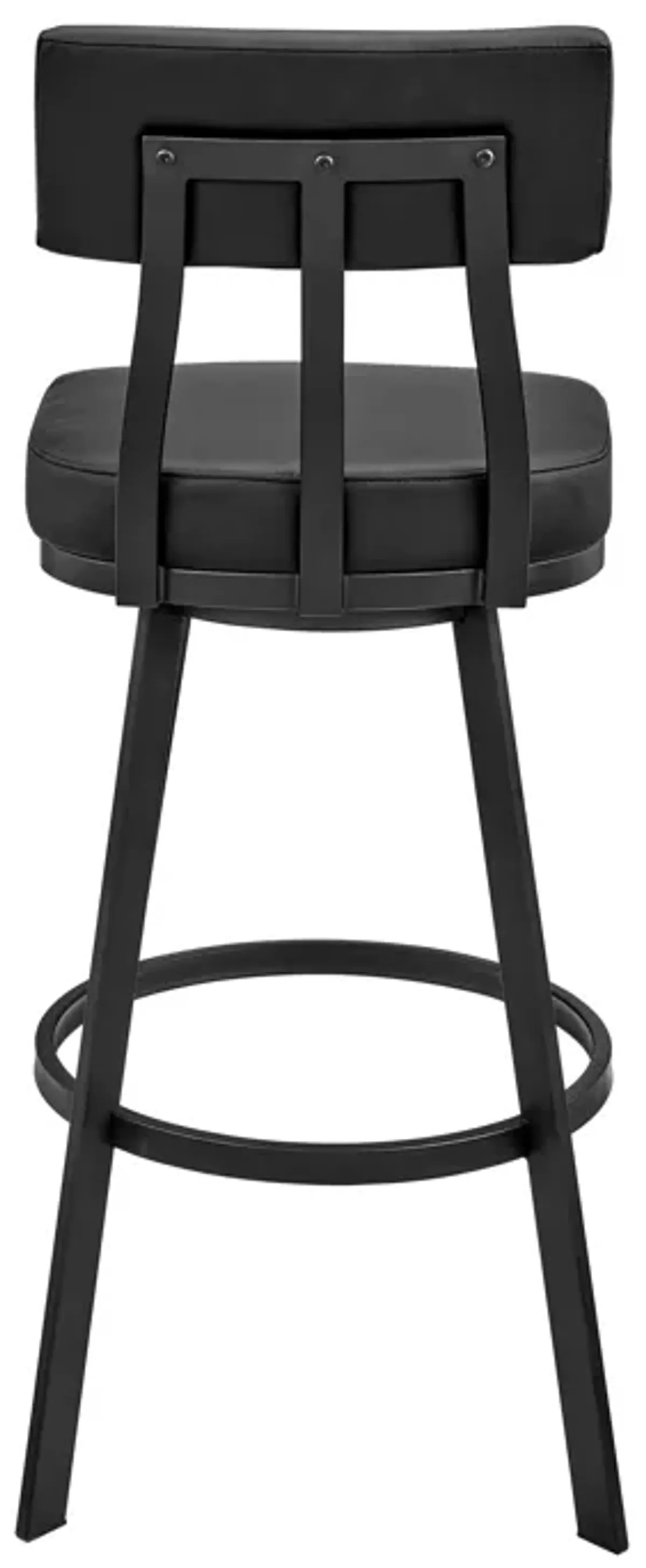 Jinab Swivel Counter Stool in Black Metal with Black Faux Leather