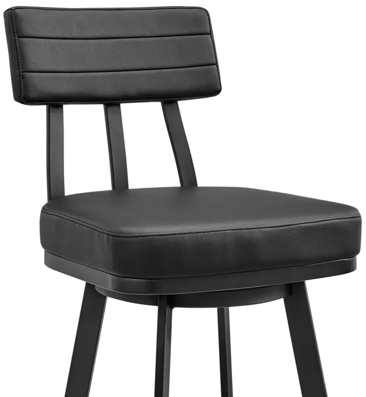 Jinab Swivel Counter Stool in Black Metal with Black Faux Leather