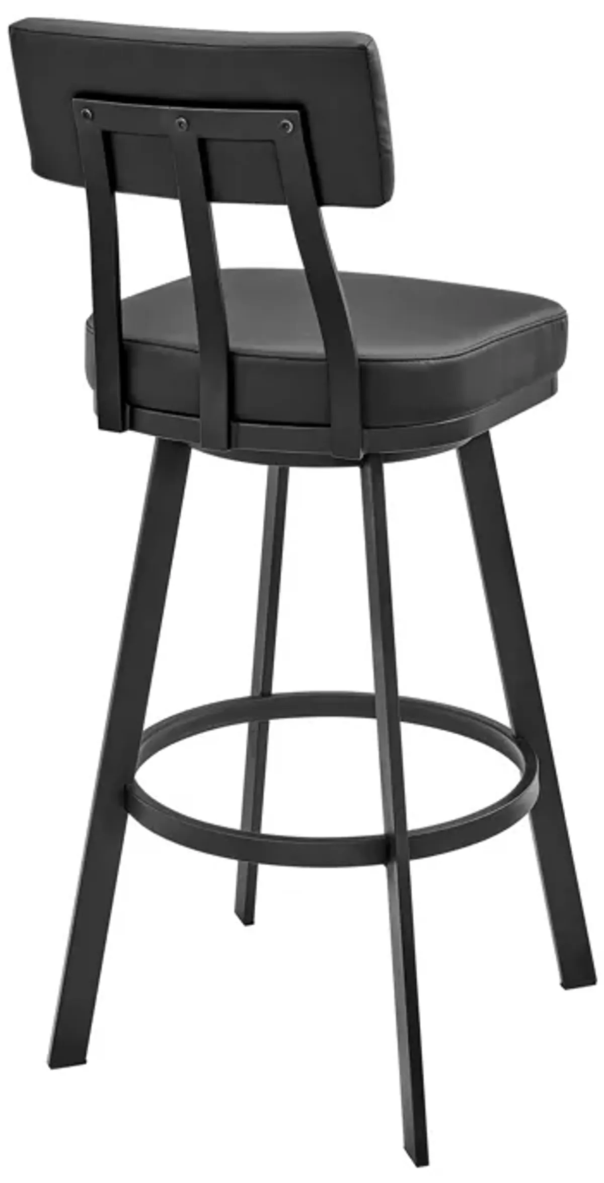 Jinab Swivel Counter Stool in Black Metal with Black Faux Leather