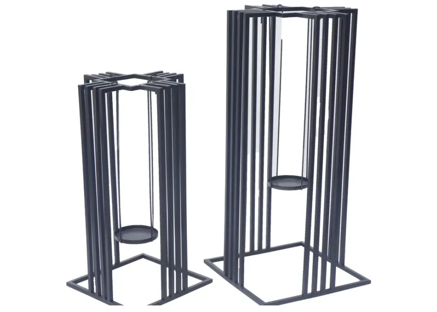 Metal, S/2 20/26"h Open Lanterns, Black