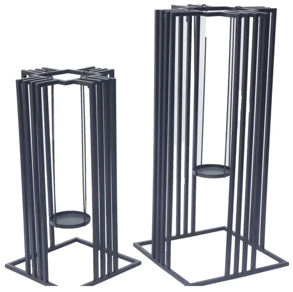 Metal, S/2 20/26"h Open Lanterns, Black