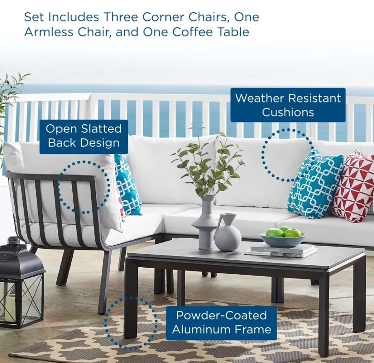 Riverside 5 Piece Outdoor Patio Aluminum Set