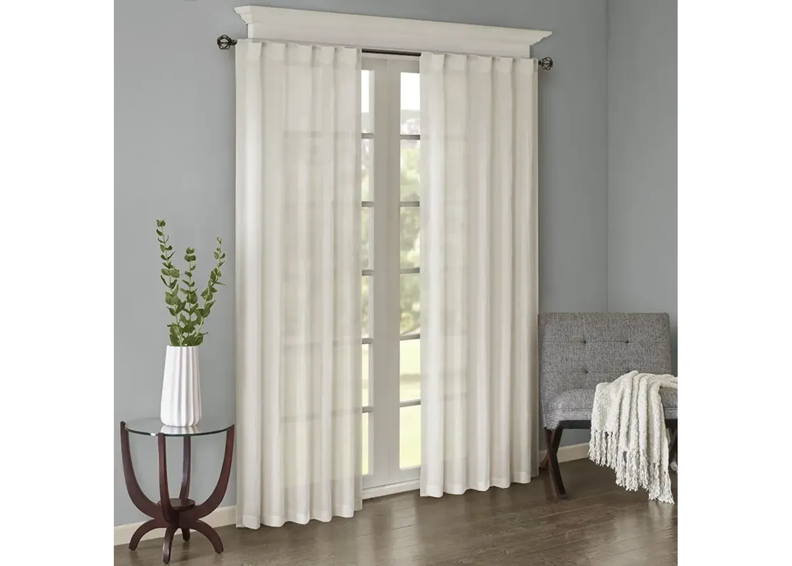 Madison Park Harper White Solid Crushed Curtain Panel Pair