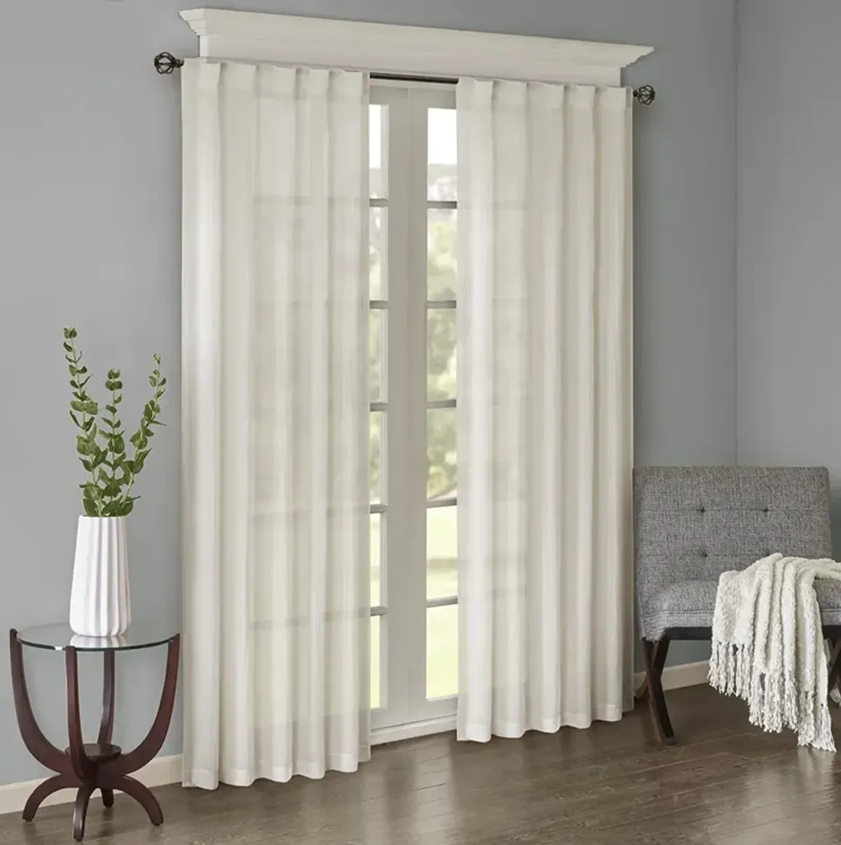 Madison Park Harper White Solid Crushed Curtain Panel Pair