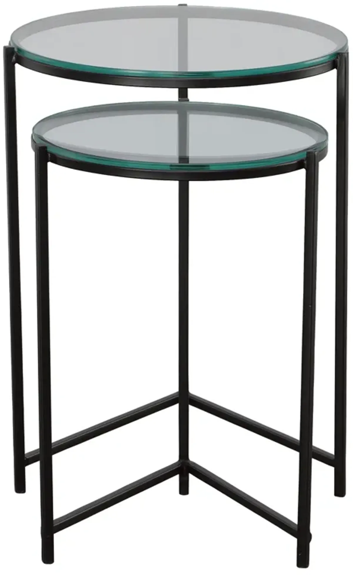 Black Finish With Clear Tempered Glass Top - Set Of 2 End Tables