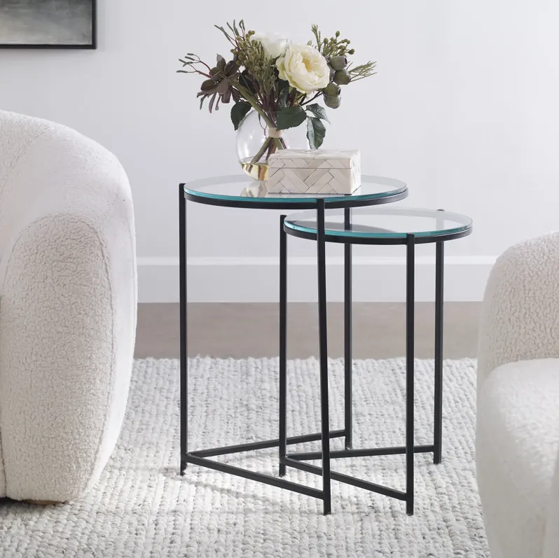 Black Finish With Clear Tempered Glass Top - Set Of 2 End Tables