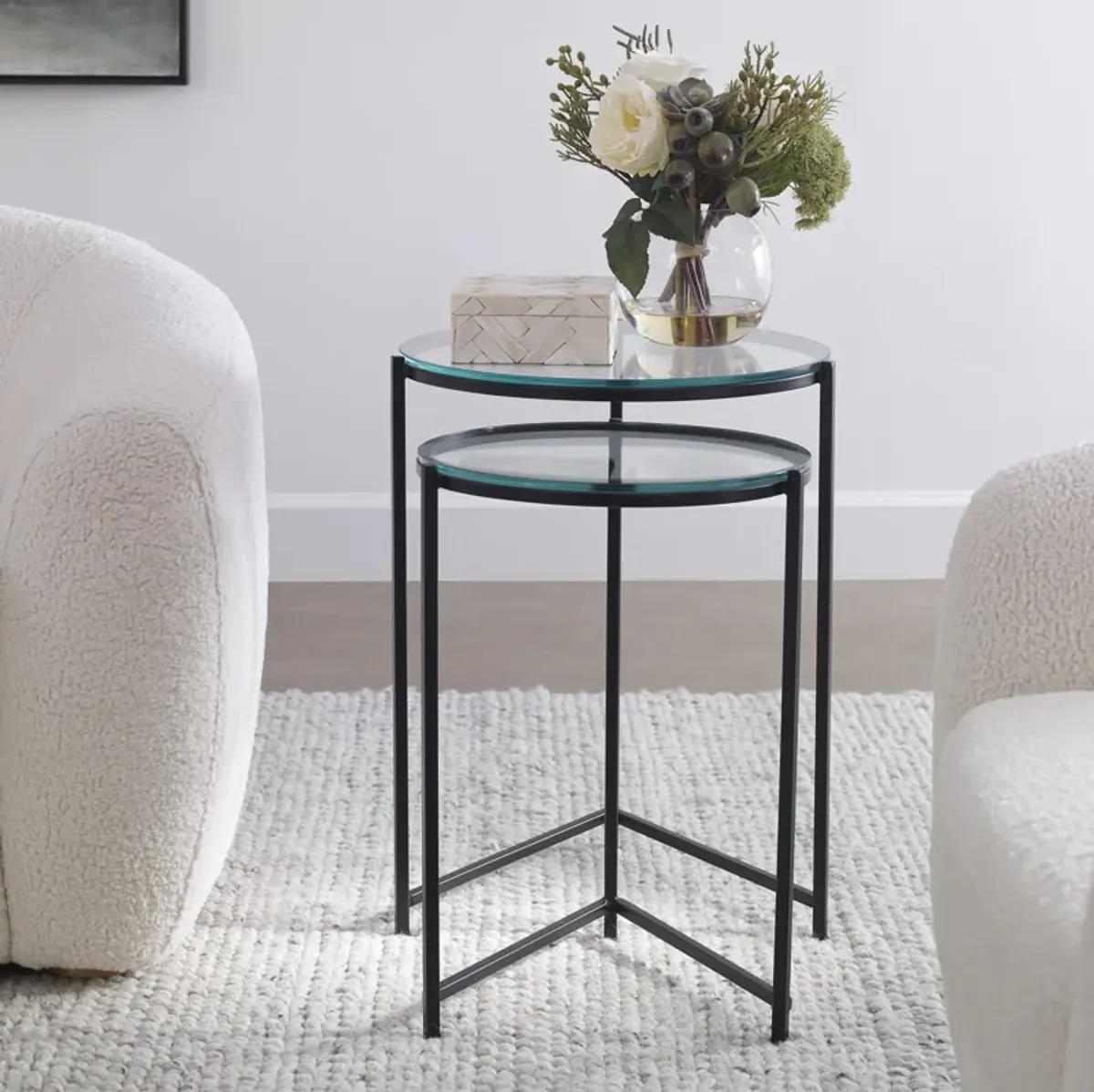 Black Finish With Clear Tempered Glass Top - Set Of 2 End Tables