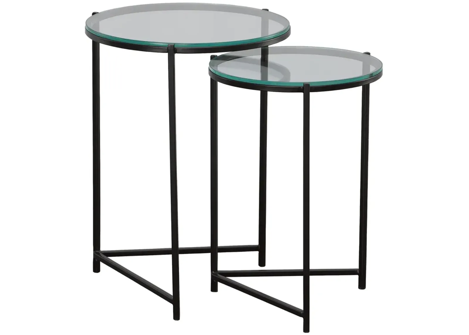 Black Finish With Clear Tempered Glass Top - Set Of 2 End Tables