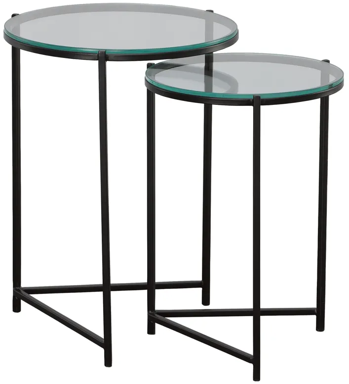 Black Finish With Clear Tempered Glass Top - Set Of 2 End Tables