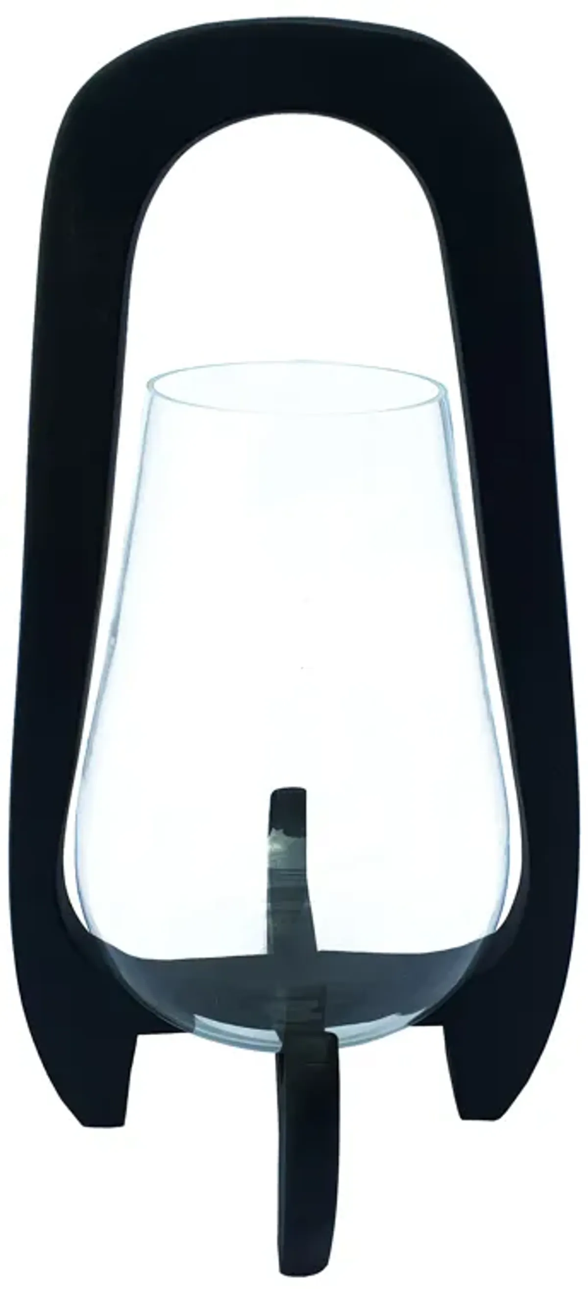 15"h Glass Lantern W/ Wood Handle, Black