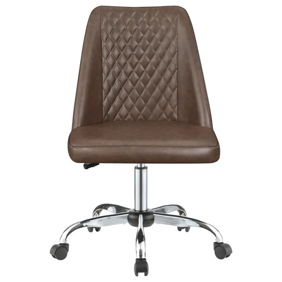 Aarav Upholstered Tufted Back Office Chair Brown And Chrome