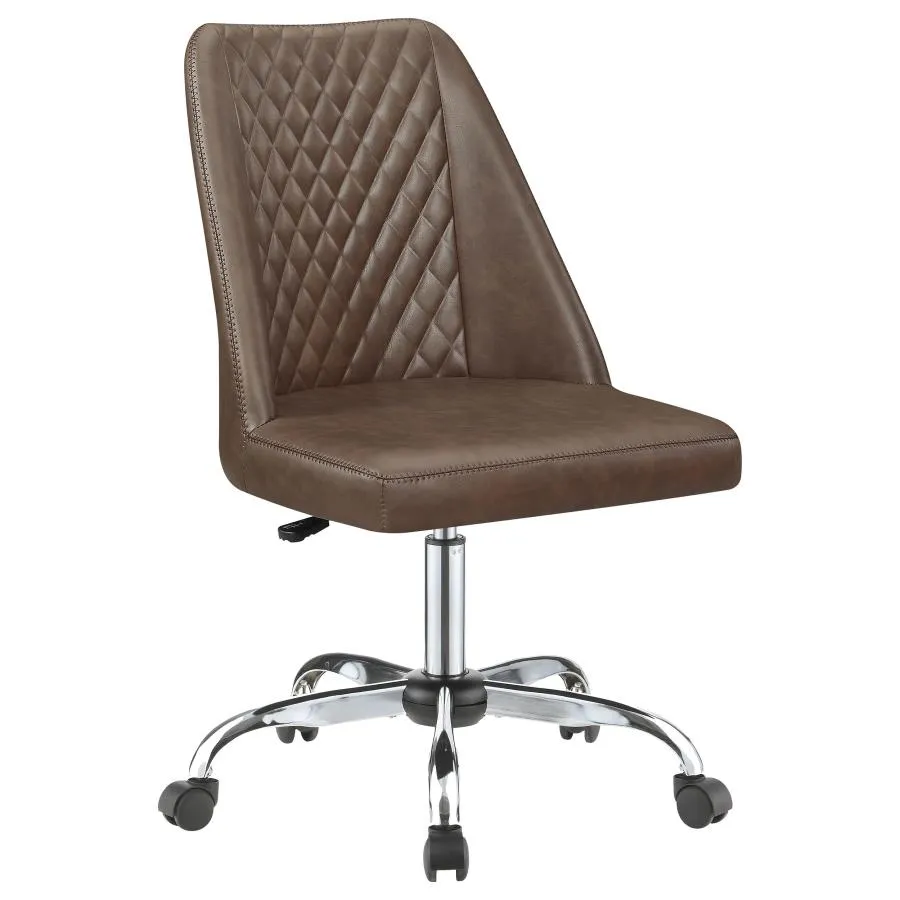 Aarav Upholstered Tufted Back Office Chair Brown And Chrome