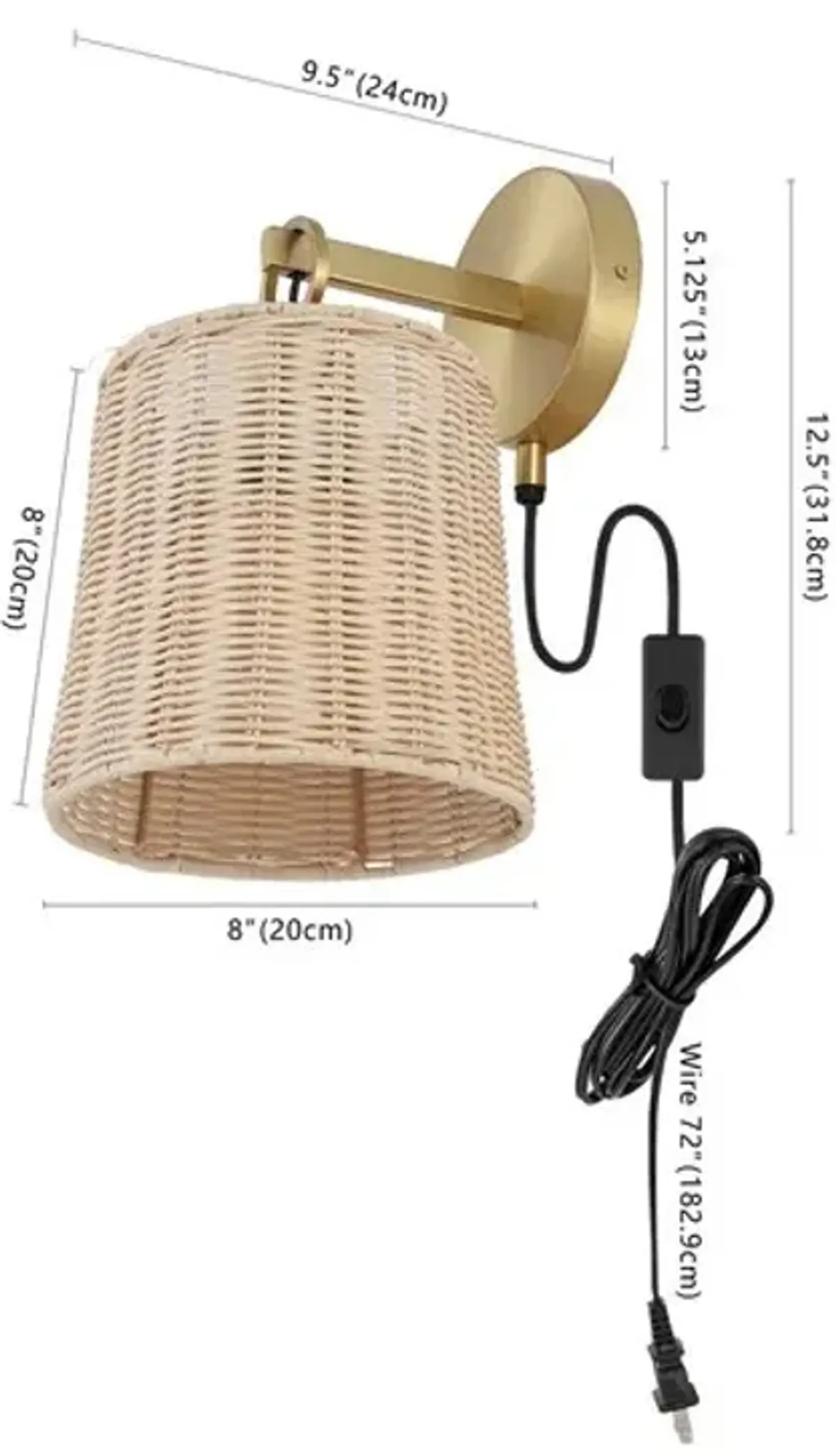 CIARAN, 9.5 INCH, NATURAL/BRASS, RATTAN/IRON WALL SCONCE SET OF 2?