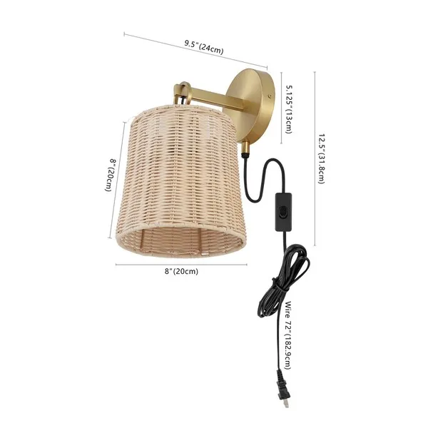 CIARAN, 9.5 INCH, NATURAL/BRASS, RATTAN/IRON WALL SCONCE SET OF 2?