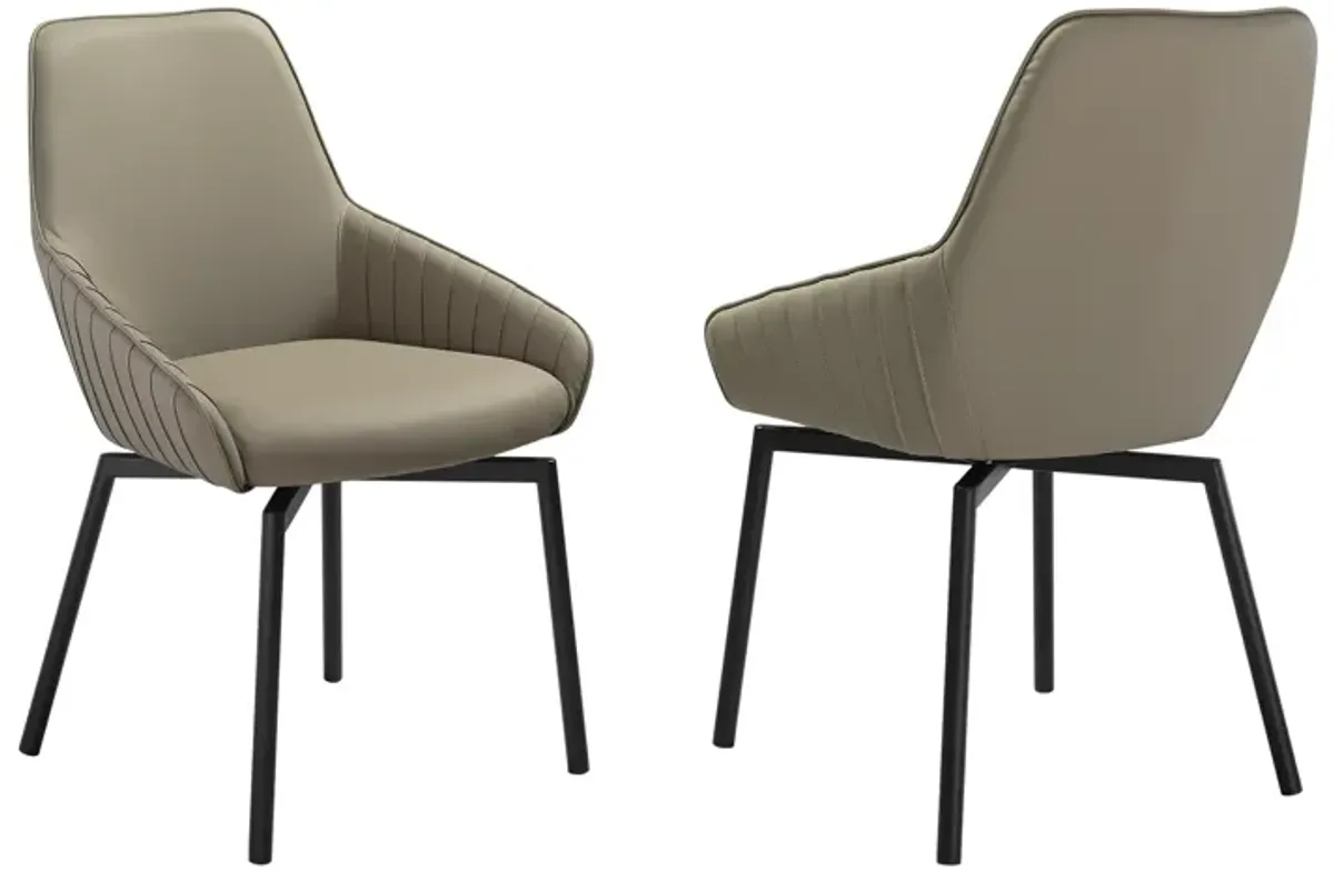 Shilo Swivel Upholstered Dining Chair in Taupe Gray Faux Leather with Black Metal Legs - Set of 2