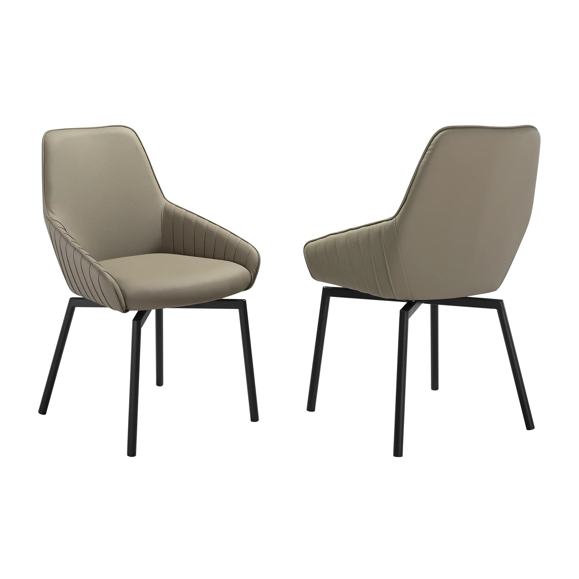 Shilo Swivel Upholstered Dining Chair in Taupe Gray Faux Leather with Black Metal Legs - Set of 2